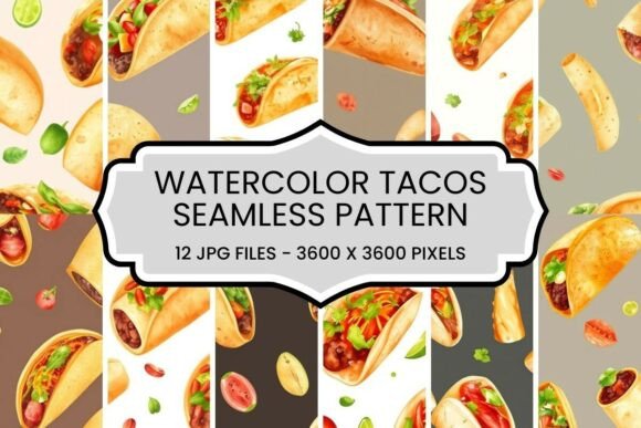 Spice Up Your Designs with a Watercolor Tacos Seamless Pattern Set