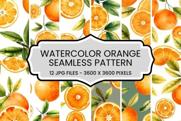 Vibrant Watercolor Orange Seamless Pattern Set