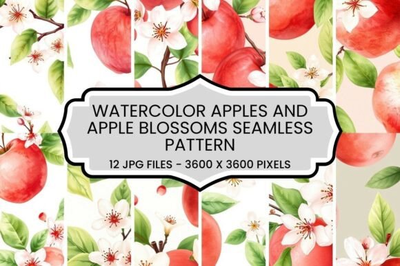 Watercolor Apples and Apple Blossoms Design Set
