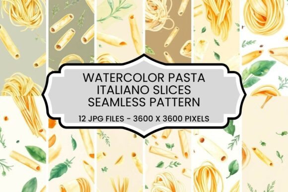 Watercolor Pasta Italiano Slices Seamless Patterns