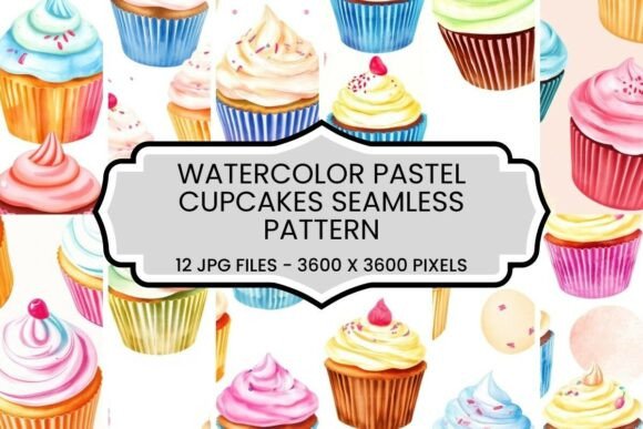Watercolor Pastel Cupcakes Seamless Patterns