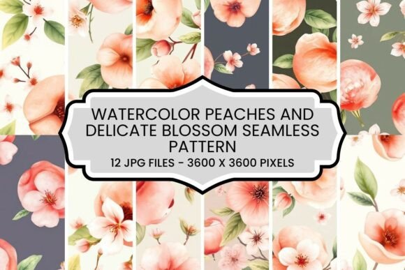 Watercolor Peaches Seamless Pattern Set