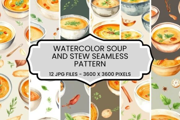 Watercolor Soup Stew Seamless Pattern Guide