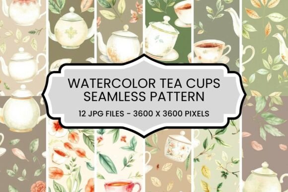 Watercolor Tea Cups Seamless Pattern Set Guide